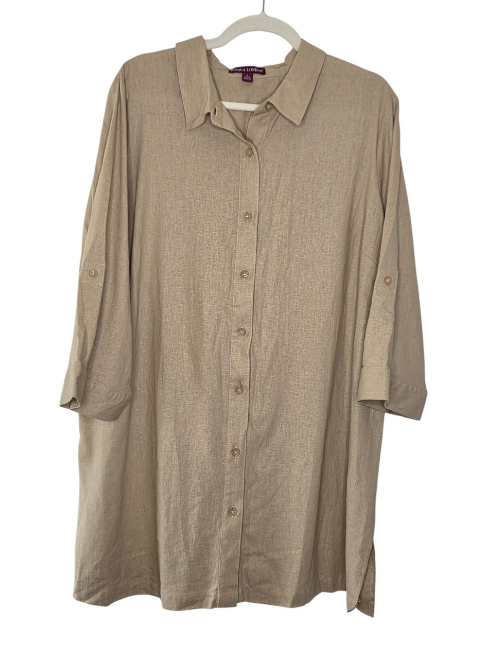 Jessica London LINEN Blend Plus Size Button-up Long Tunic or Short Dress 18